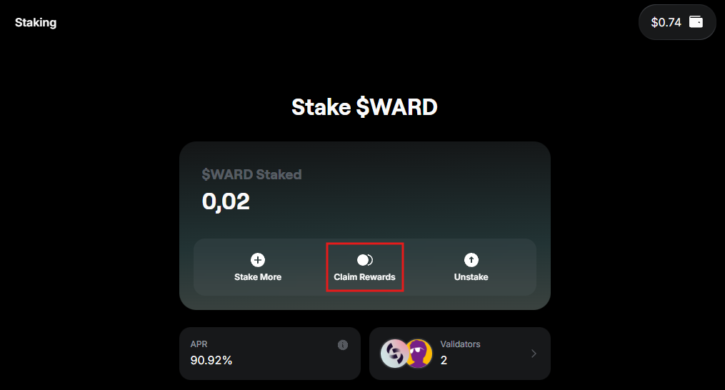 Claim your staking rewards in Warden